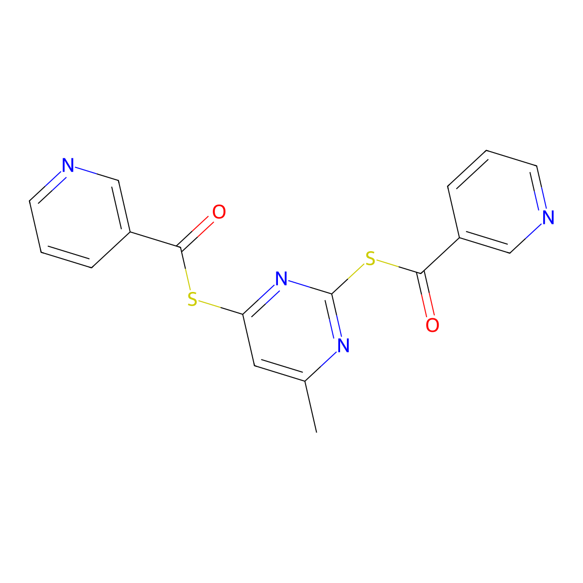 4-Methyl-6-(3-pyridylcarbonylthio)pyrimidin-2-ylthio 3-pyridyl ketone molecular structure, CAS 6492-79-1