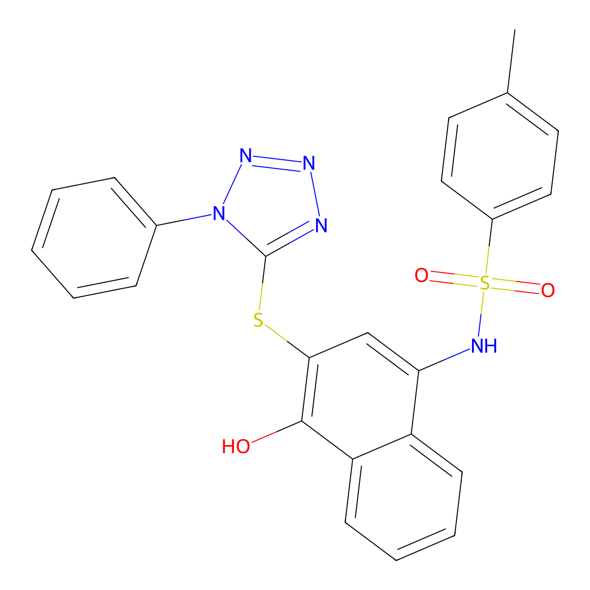 N-{4-hydroxy-3-[(1-phenyl-1H-tetrazol-5-yl)sulfanyl]naphthalen-1-yl}-4-methylbenzenesulfonamide molecular structure, CAS 64920-19-0