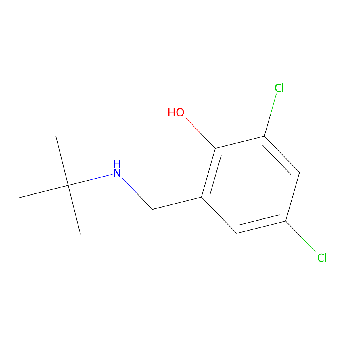 2-[(Tert-butylamino)methyl]-4,6-dichlorophenol molecular structure, CAS 64922-40-3
