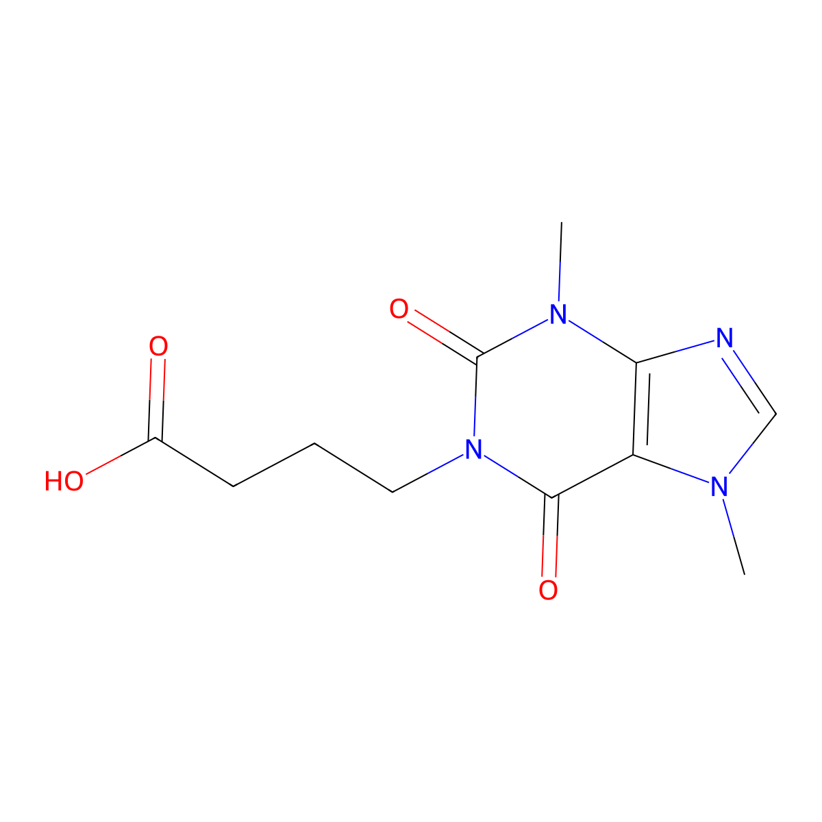 1-(3'-Carboxypropyl)-3,7-dimethylxanthine molecular structure, CAS 6493-07-8