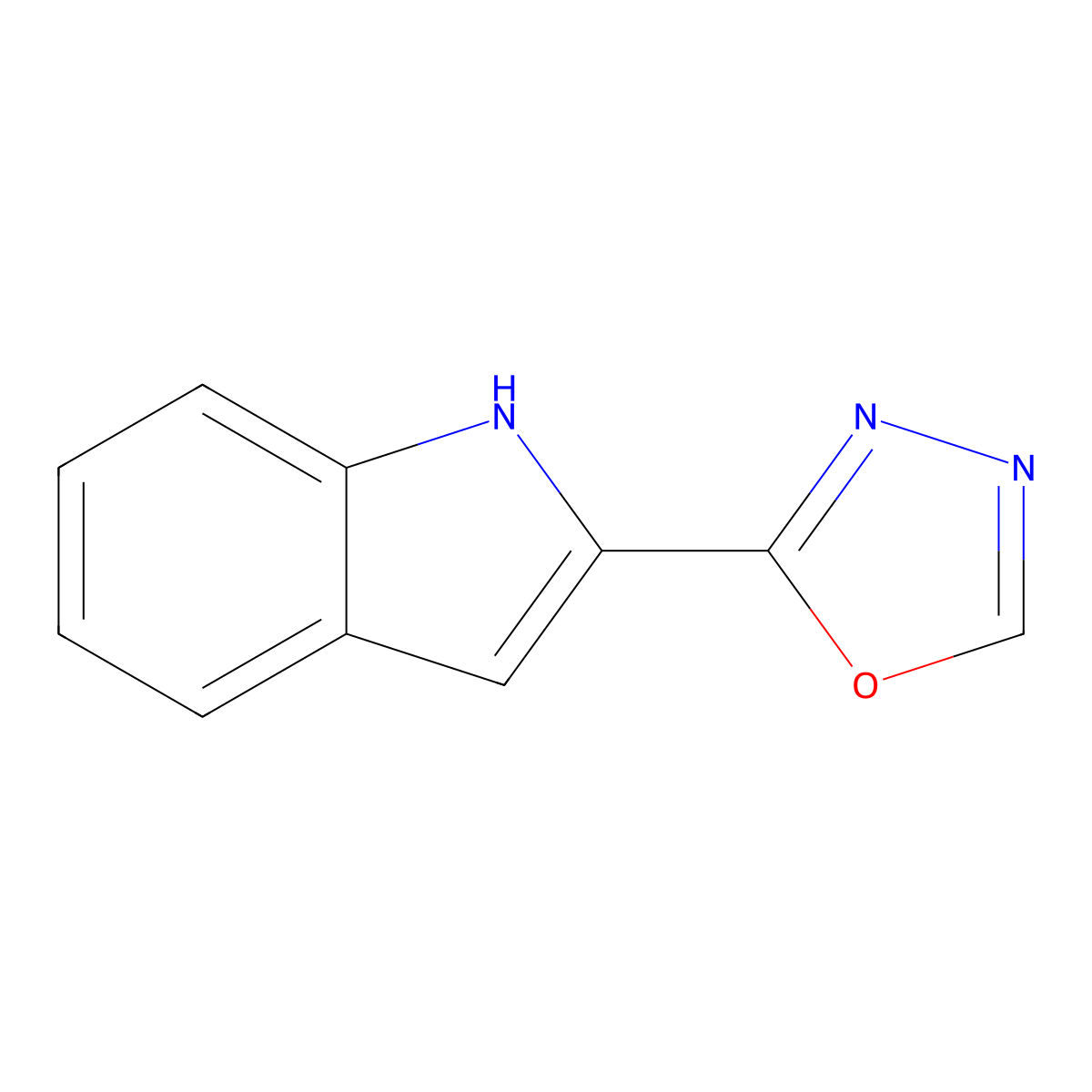 2-(1,3,4-oxadiazol-2-yl)-1H-indole molecular structure, CAS 64932-56-5