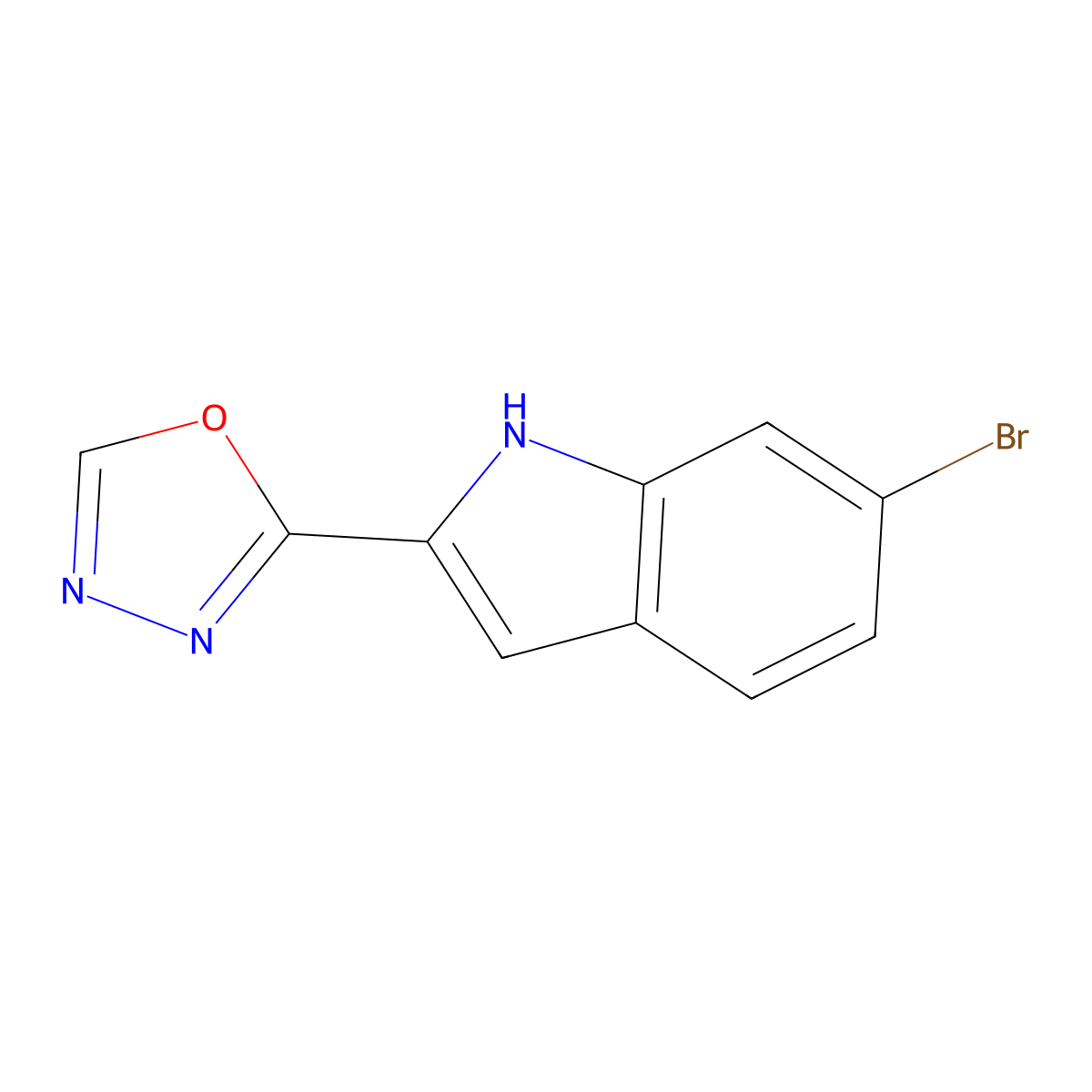 6-bromo-2-(1,3,4-oxadiazol-2-yl)-1H-indole molecular structure, CAS 64932-59-8