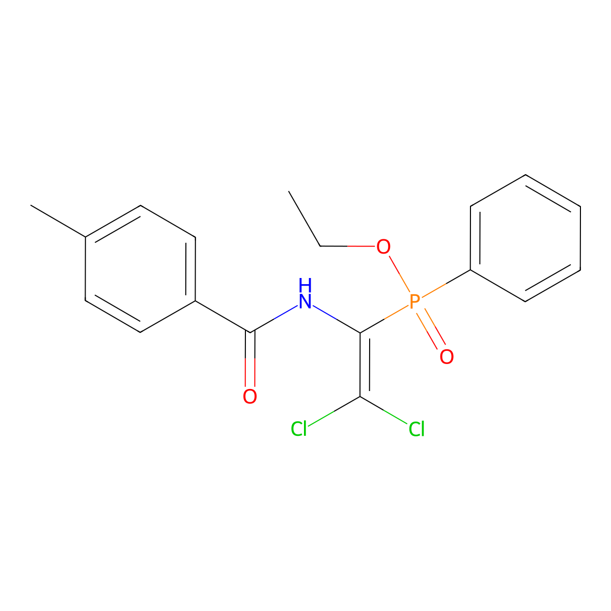 Ethyl (2,2-dichloro-1-(4-methylbenzamido)vinyl)(phenyl)phosphinate molecular structure, CAS 64950-21-6