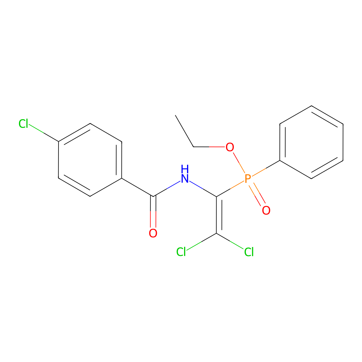 Ethyl (2,2-dichloro-1-(4-chlorobenzamido)vinyl)(phenyl)phosphinate molecular structure, CAS 64950-23-8