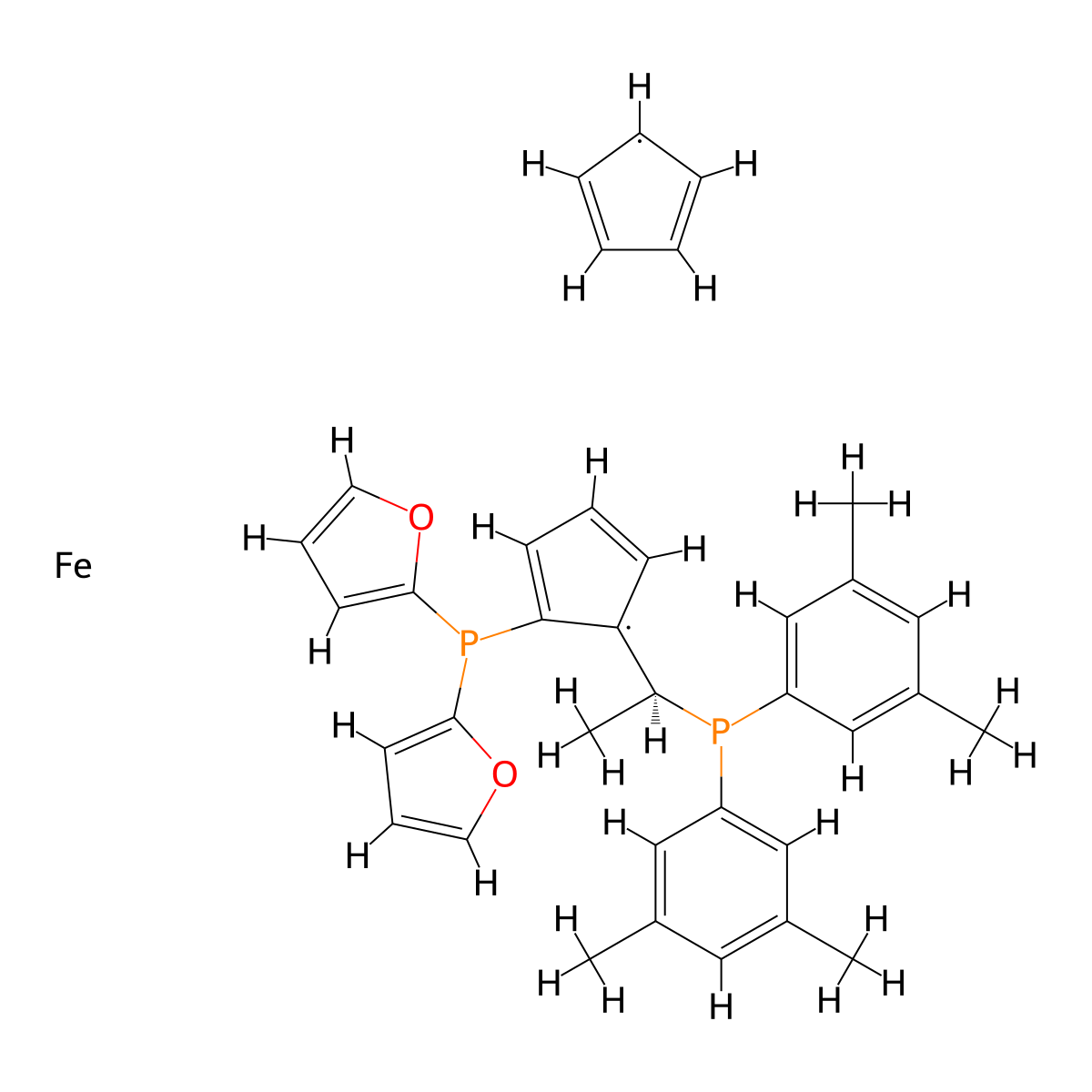 (2Sp)-1-[(1R)-1-[Bis(3,5-dimethylphenyl)phosphino]ethyl]-2-(di-2-furanylphosphino)ferrocene molecular structure, CAS 649559-65-9