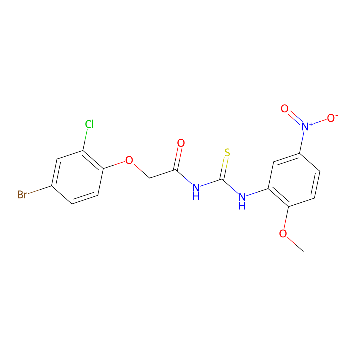 2-(4-bromo-2-chlorophenoxy)-N-[(2-methoxy-5-nitrophenyl)carbamothioyl]acetamide molecular structure, CAS 649564-80-7