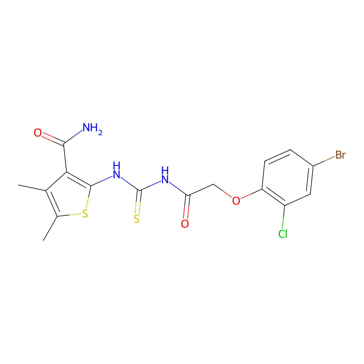 2-[[2-(4-Bromo-2-chlorophenoxy)acetyl]carbamothioylamino]-4,5-dimethylthiophene-3-carboxamide molecular structure, CAS 649565-18-4