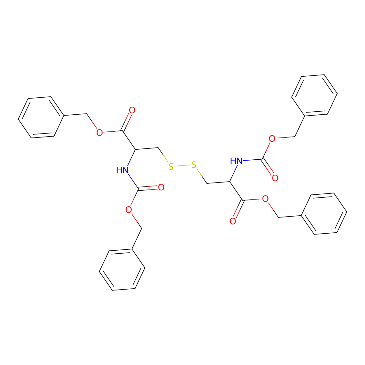 (2R,2R)-dibenzyl 3,3-disulfanediylbis(2-(((benzyloxy)carbonyl)amino)propanoate) molecular structure, CAS 64957-09-1