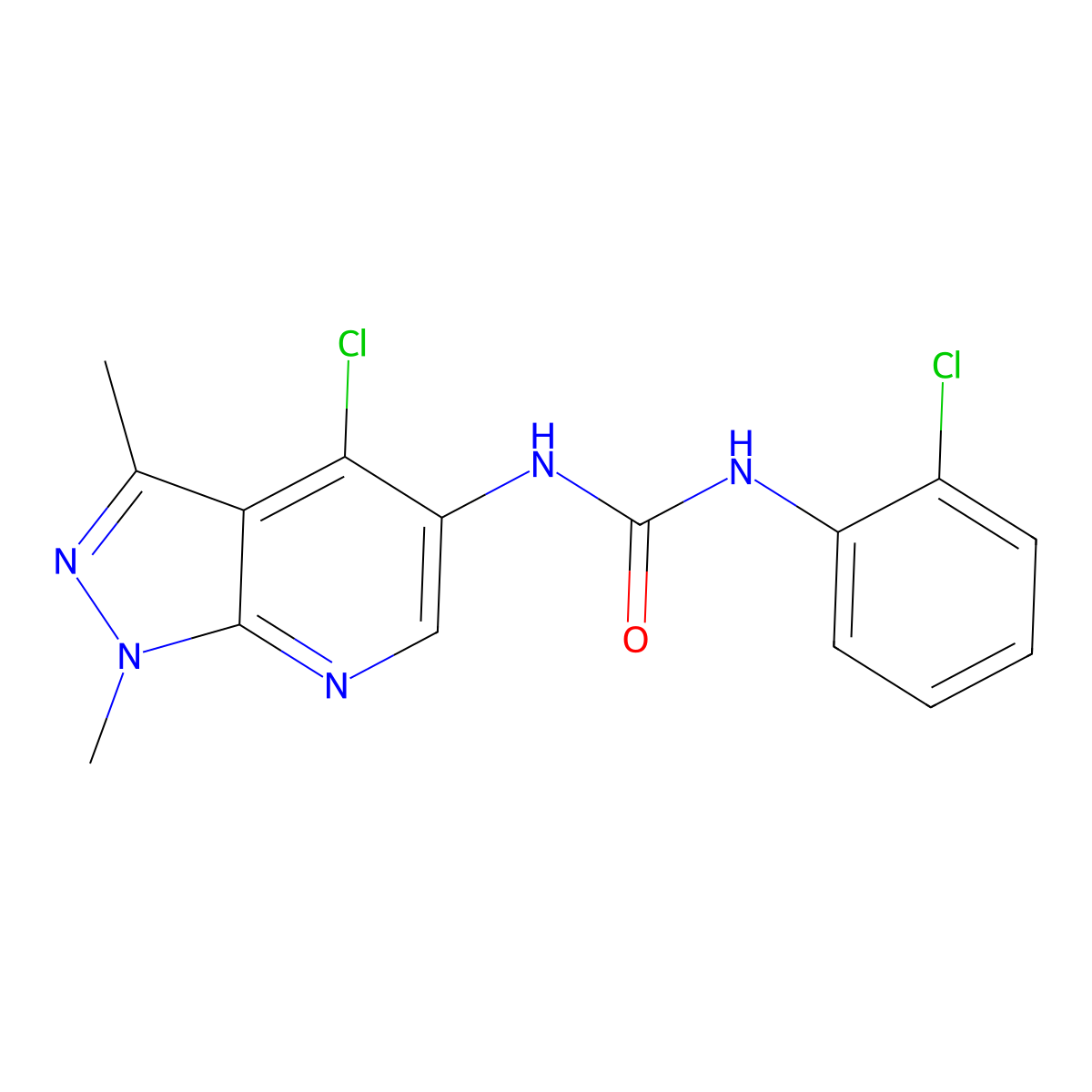 N-(4-chloro-1,3-dimethyl-1H-pyrazolo[3,4-b]pyridin-5-yl)-N'-(2-chlorophenyl)urea molecular structure, CAS 649665-31-6