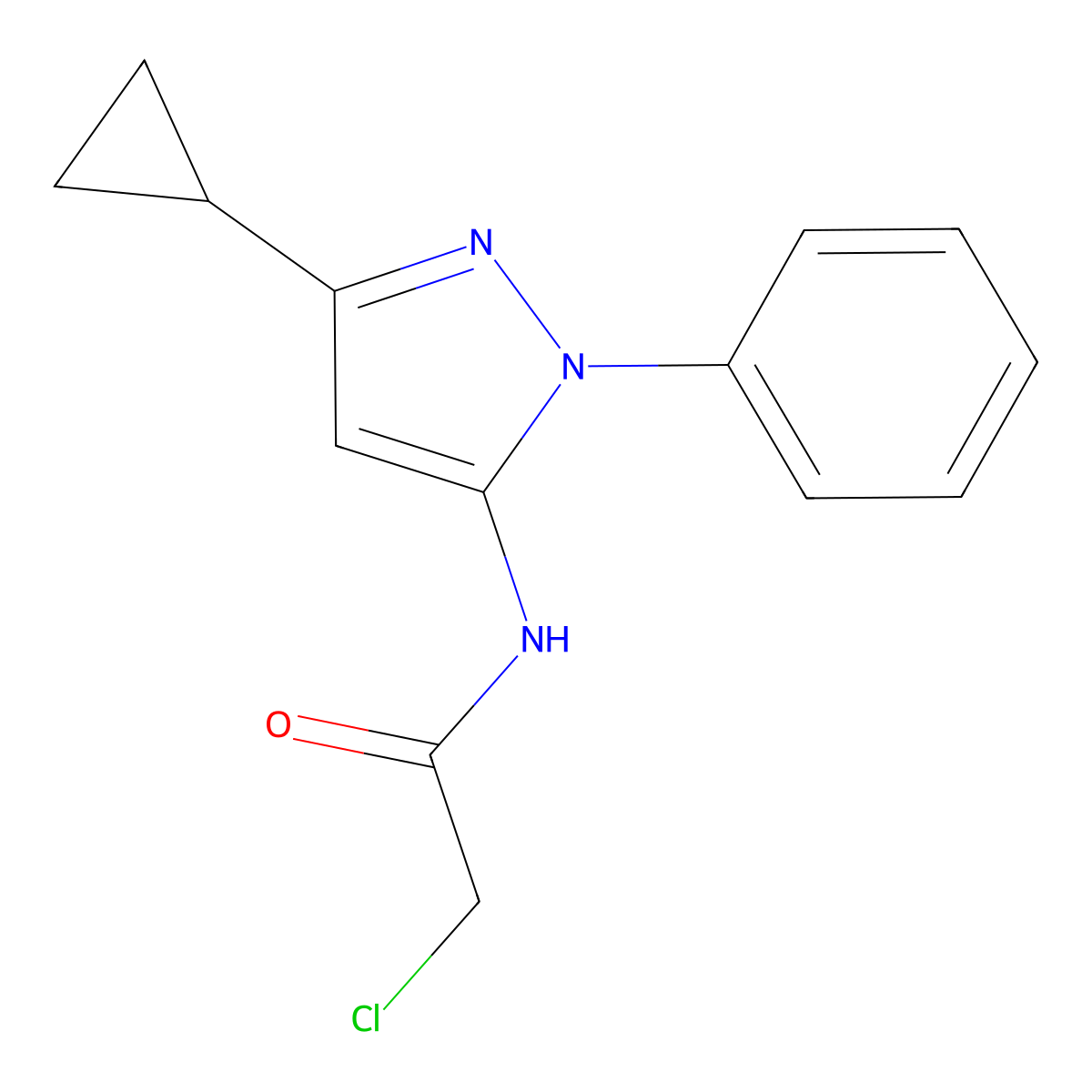 2-chloro-N-(3-cyclopropyl-1-phenyl-1H-pyrazol-5-yl)acetamide molecular structure, CAS 649701-41-7