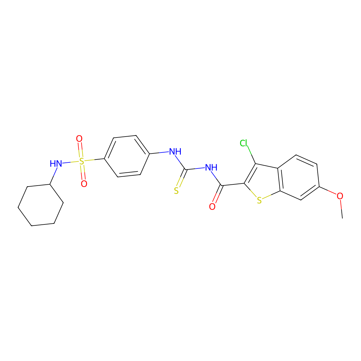 3-chloro-N-[[4-(cyclohexylsulfamoyl)phenyl]carbamothioyl]-6-methoxy-1-benzothiophene-2-carboxamide molecular structure, CAS 649733-27-7