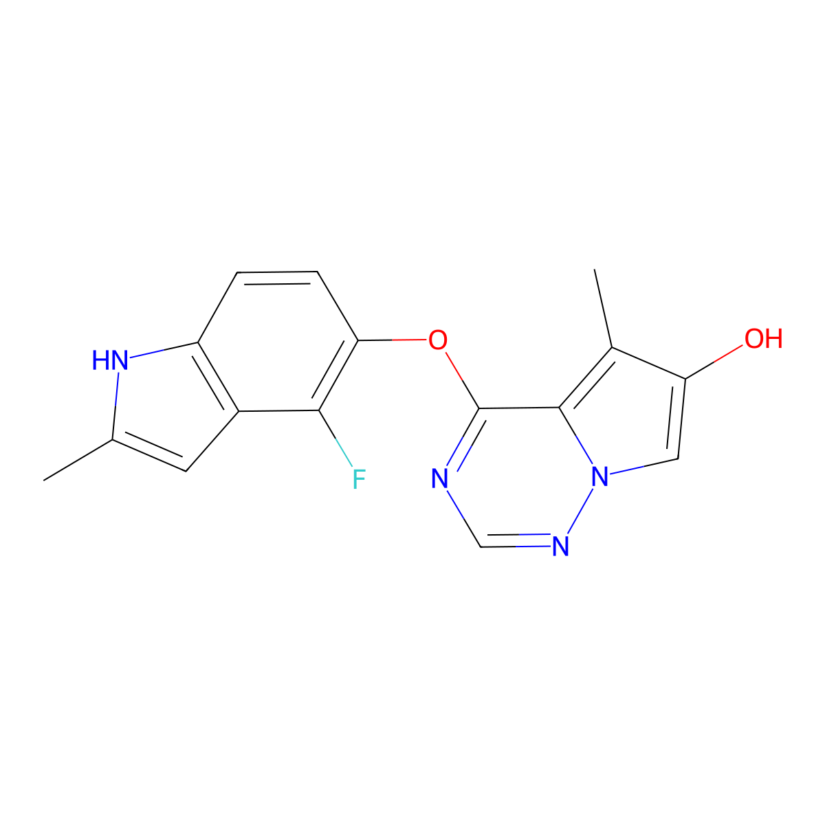 4-((4-Fluoro-2-methyl-1H-indol-5-yl)oxy)-5-methylpyrrolo[2,1-f][1,2,4]triazin-6-ol molecular structure, CAS 649735-41-1