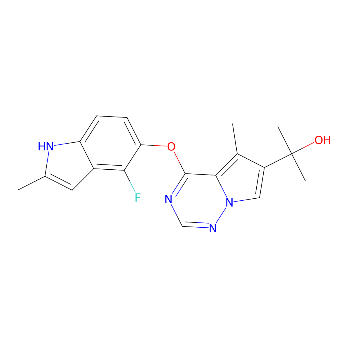 2-(4-((4-Fluoro-2-methyl-1H-indol-5-yl)oxy)-5-methylpyrrolo[2,1-f][1,2,4]triazin-6-yl)propan-2-ol molecular structure, CAS 649736-30-1