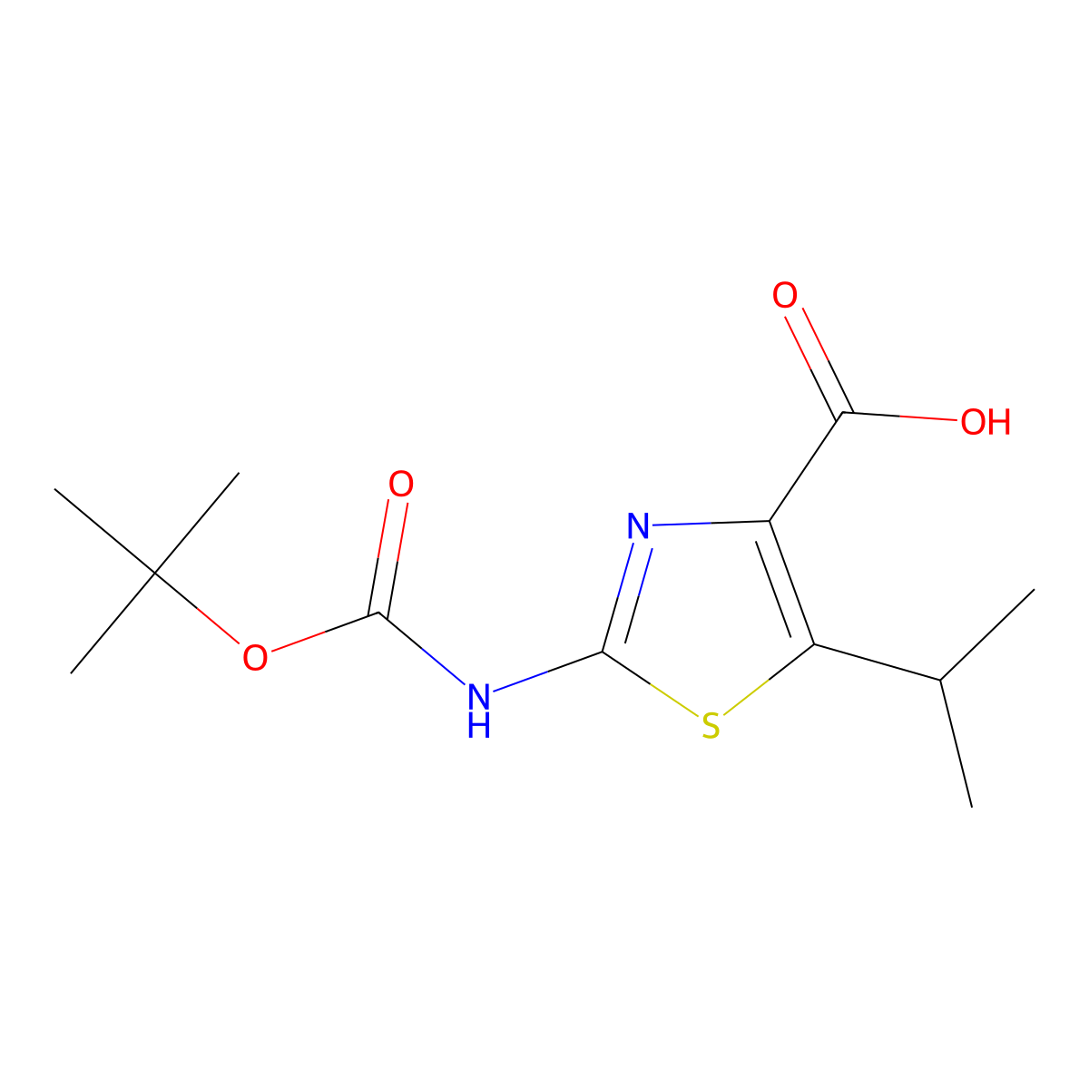 2-{[(Tert-butoxy)carbonyl]amino}-5-(propan-2-yl)-1,3-thiazole-4-carboxylic acid molecular structure, CAS 649737-12-2
