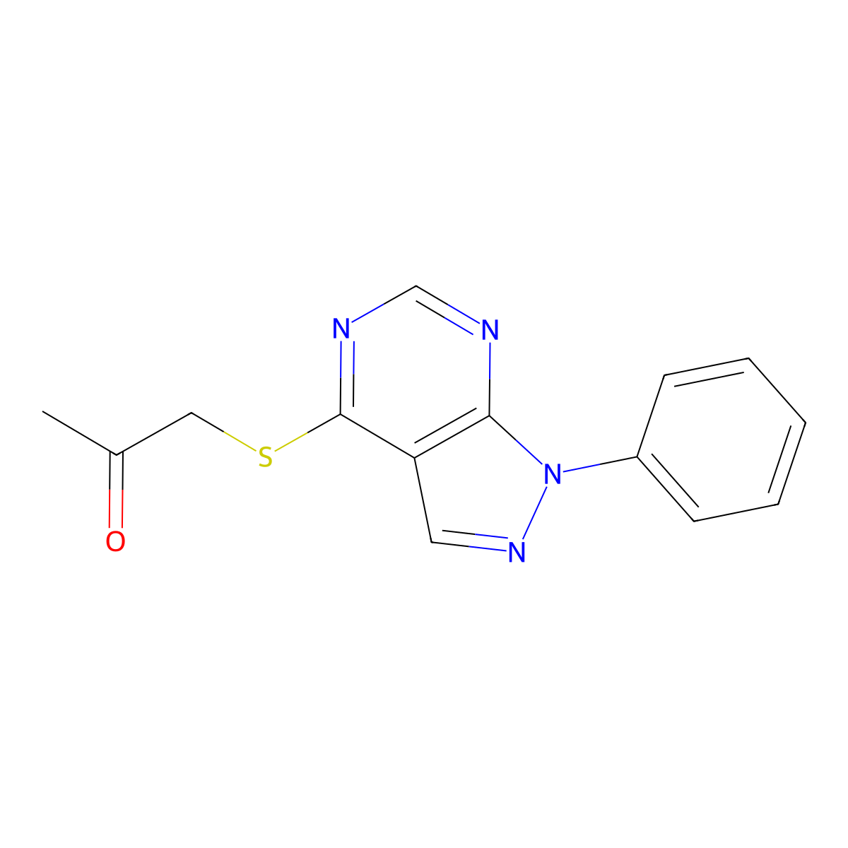2-Propanone, 1-[(1-phenyl-1H-pyrazolo[3,4-d]pyrimidin-4-yl)thio]- molecular structure, CAS 649758-47-4