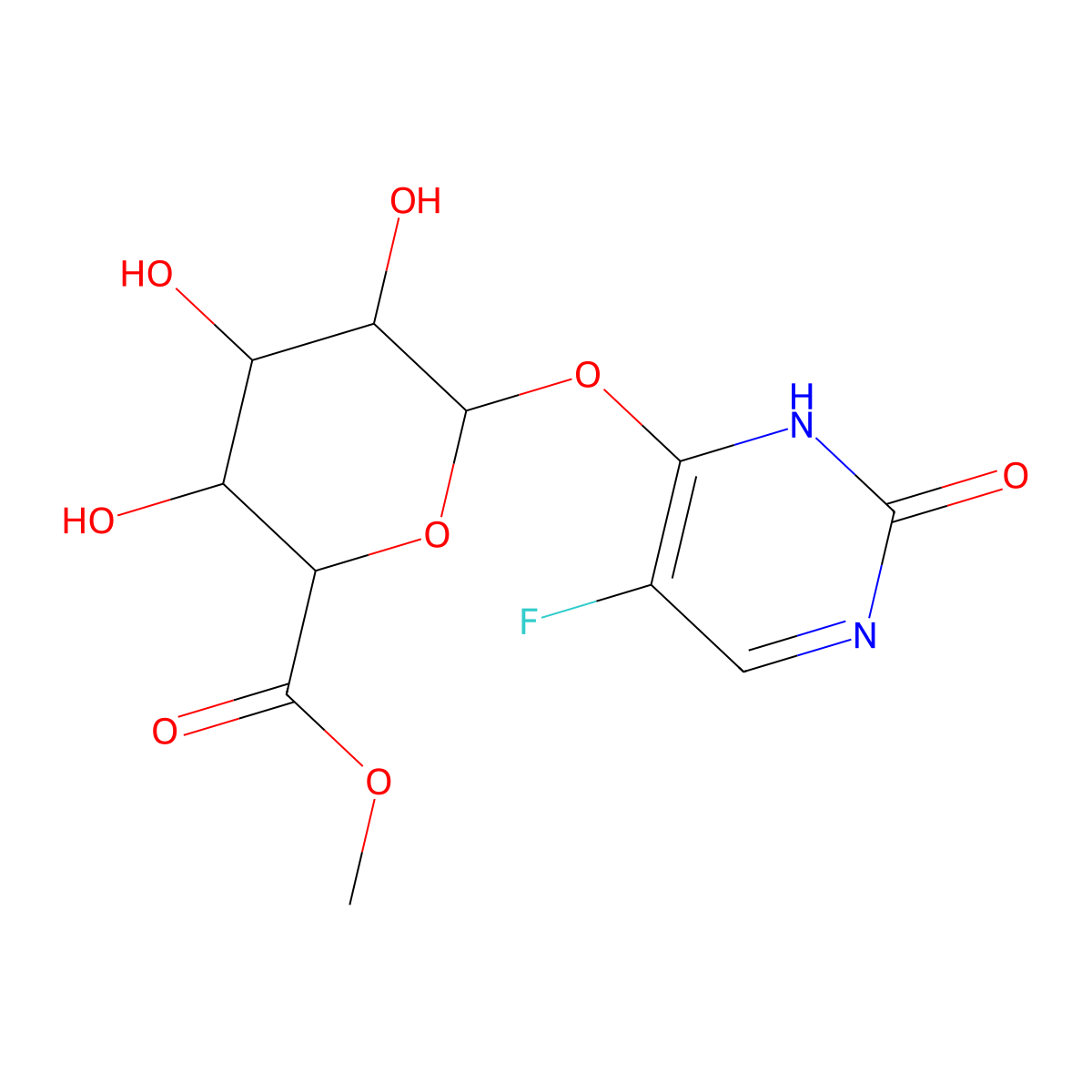 Methyl 1-(5-fluoro-1H-2-oxopyrimidin-4-yl)-beta-D-glucopyranuronate molecular structure, CAS 64977-52-2
