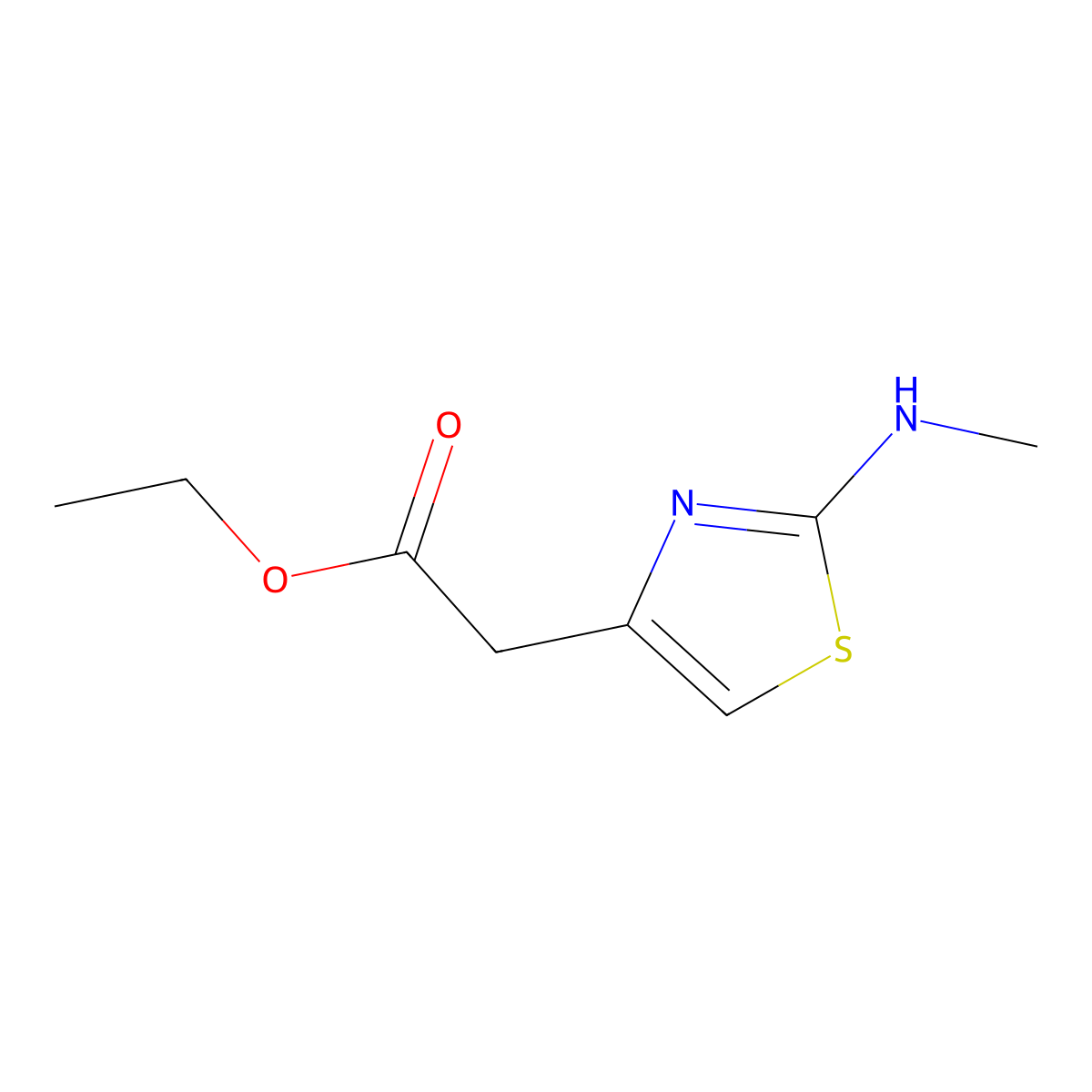 Ethyl 2-[2-(methylamino)-1,3-thiazol-4-yl]acetate molecular structure, CAS 64986-99-8