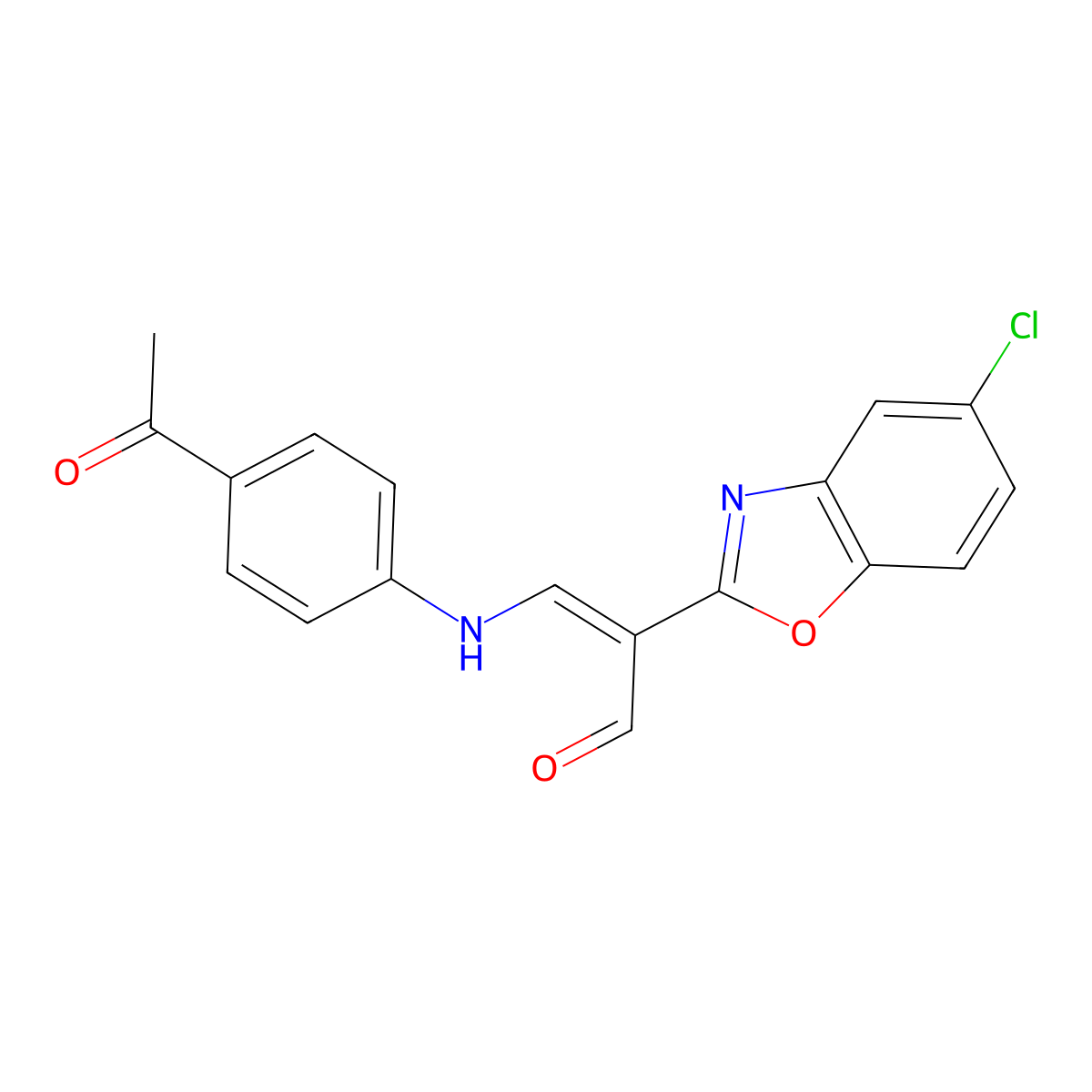 3-(4-Acetylanilino)-2-(5-chloro-1,3-benzoxazol-2-yl)prop-2-enal molecular structure, CAS 6499-63-4