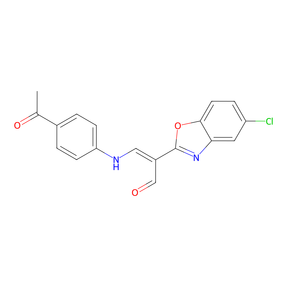 3-(4-Acetylanilino)-2-(5-chloro-1,3-benzoxazol-2-yl)prop-2-enal molecular structure, CAS 6499-63-4