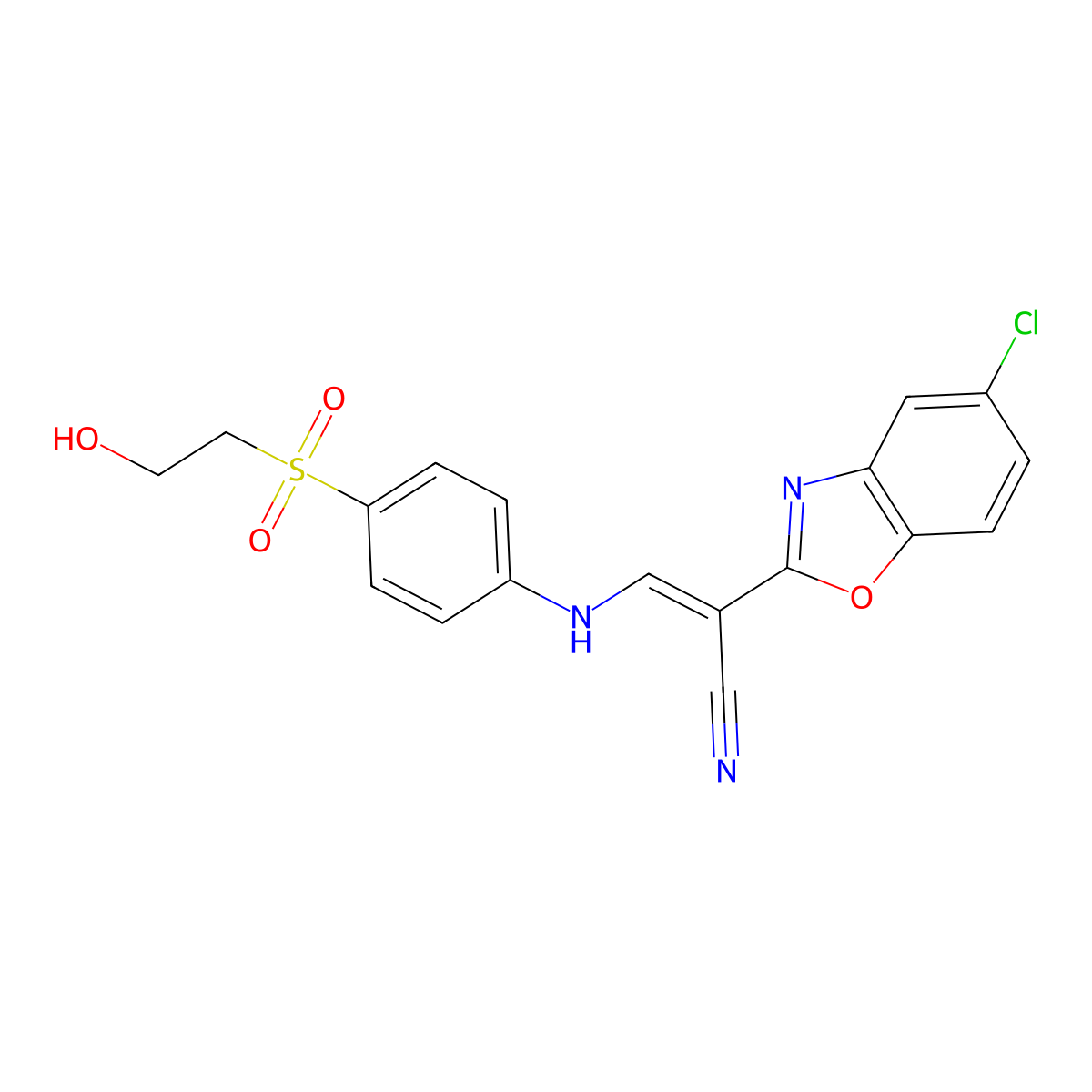 2-(5-Chloro-1,3-benzoxazol-2-yl)-3-[4-(2-hydroxyethanesulfonyl)anilino]prop-2-enenitrile molecular structure, CAS 6499-64-5