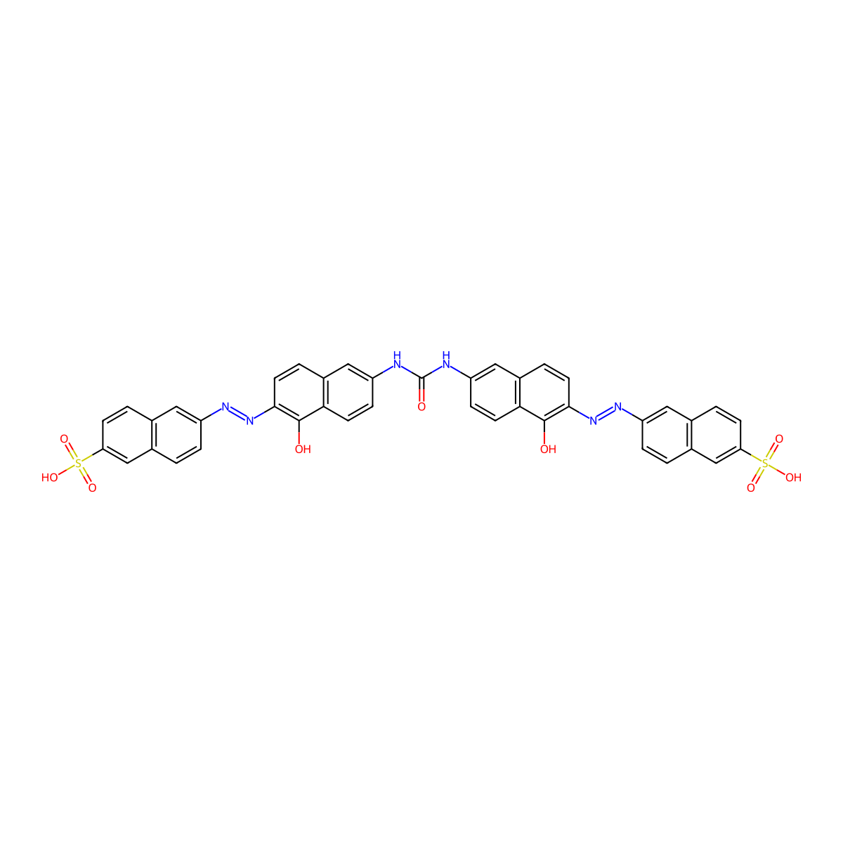 2-Naphthalenesulfonic acid, 6,6'-(carbonylbis(imino(1-hydroxy-6,2-naphthalenediyl)-2,1-diazenediyl))bis- molecular structure, CAS 65000-34-2