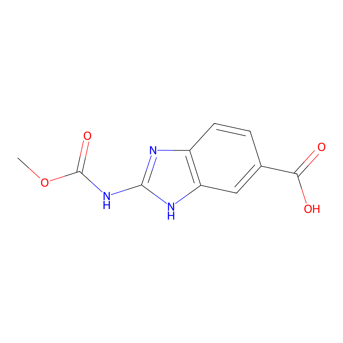 2-Methoxycarbonylamino-1H-benzoimidazole-6-carboxylic acid molecular structure, CAS 65003-40-9