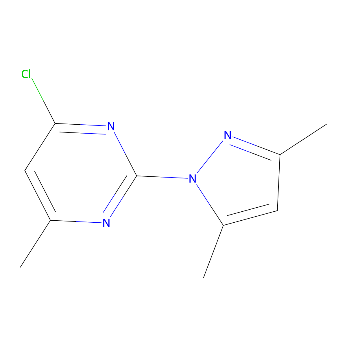 4-chloro-2-(3,5-dimethyl-1H-pyrazol-1-yl)-6-methylpyrimidine molecular structure, CAS 65004-43-5