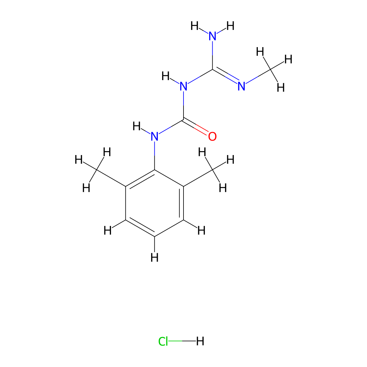 1-(2,6-Dimethylphenyl)-3-(imino(methylamino)methyl)uronium chloride molecular structure, CAS 65009-35-0