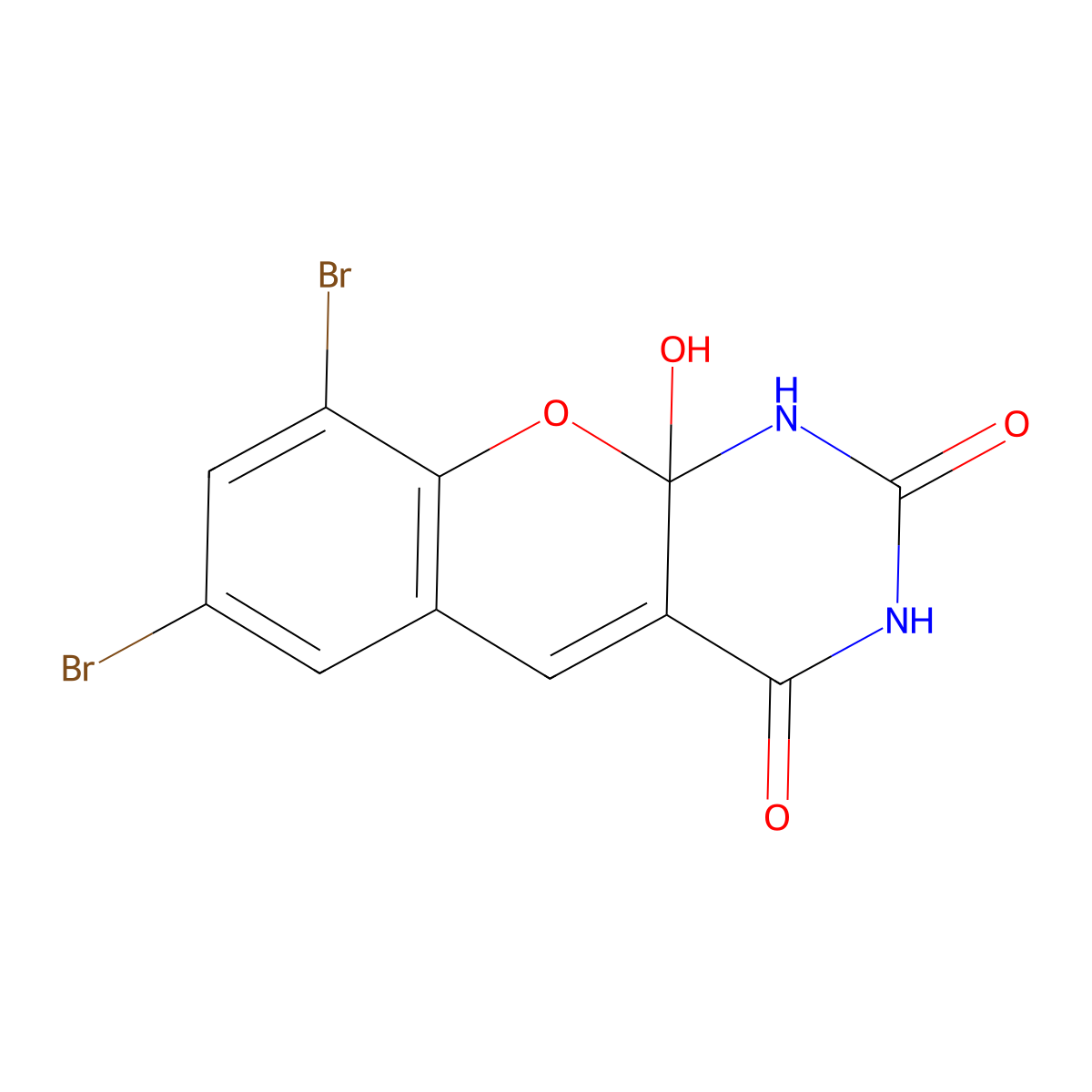 7,9-dibromo-10a-hydroxy-1H-chromeno[2,3-d]pyrimidine-2,4-dione molecular structure, CAS 6501-13-9