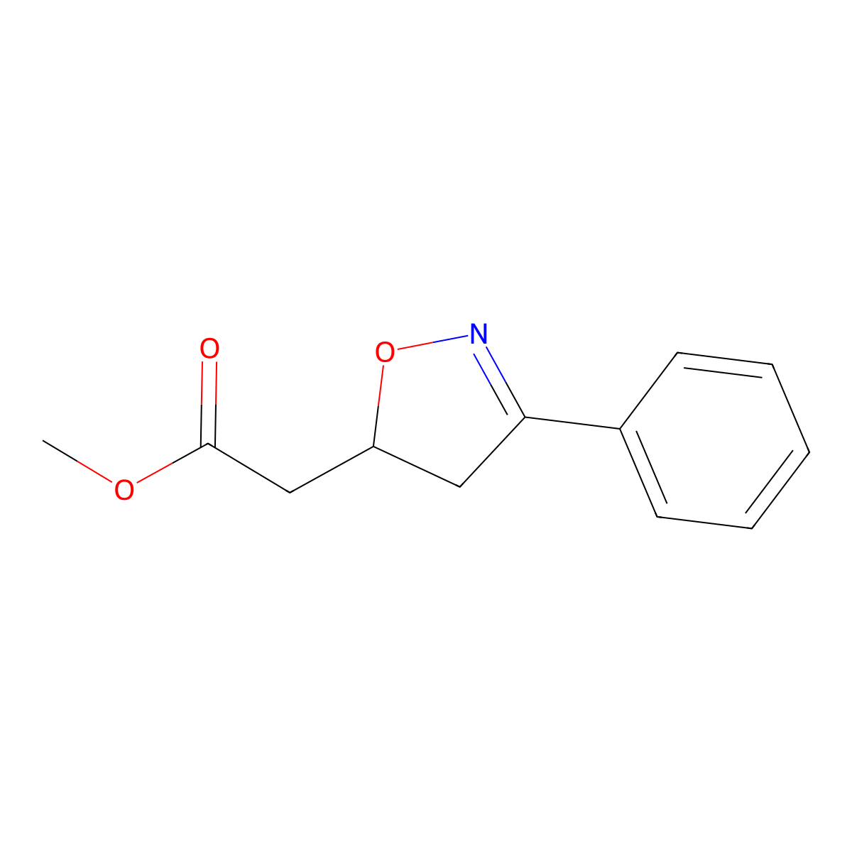 Methyl 2-(3-phenyl-4,5-dihydroisoxazol-5-yl)acetate molecular structure, CAS 6501-73-1