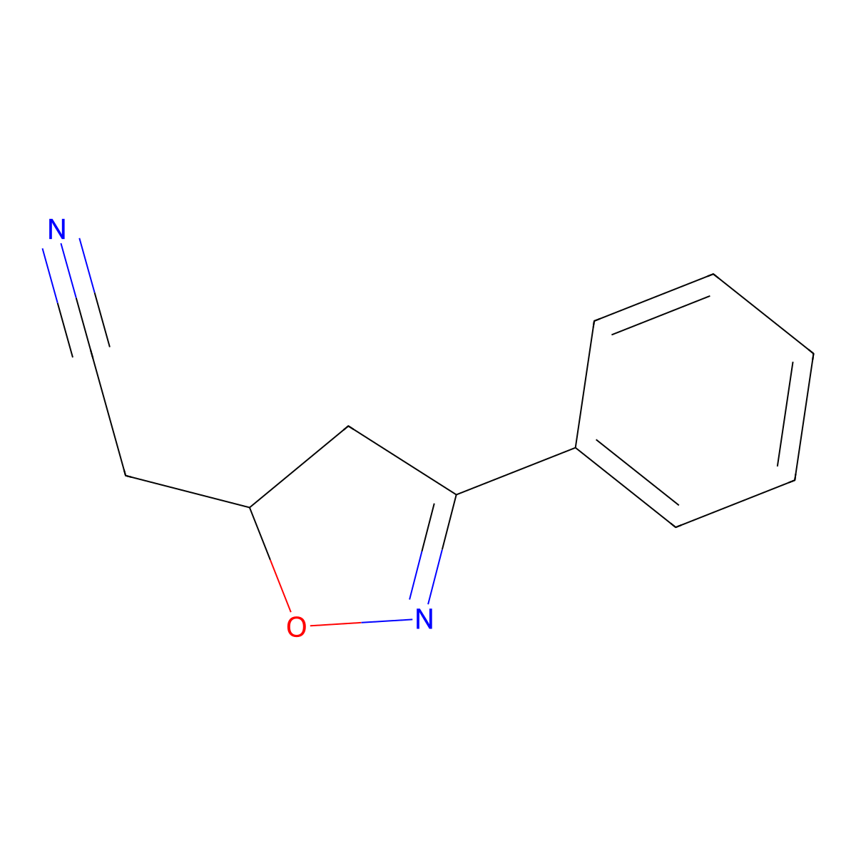 2-(3-Phenyl-4,5-dihydro-1,2-oxazol-5-yl)acetonitrile molecular structure, CAS 6501-74-2