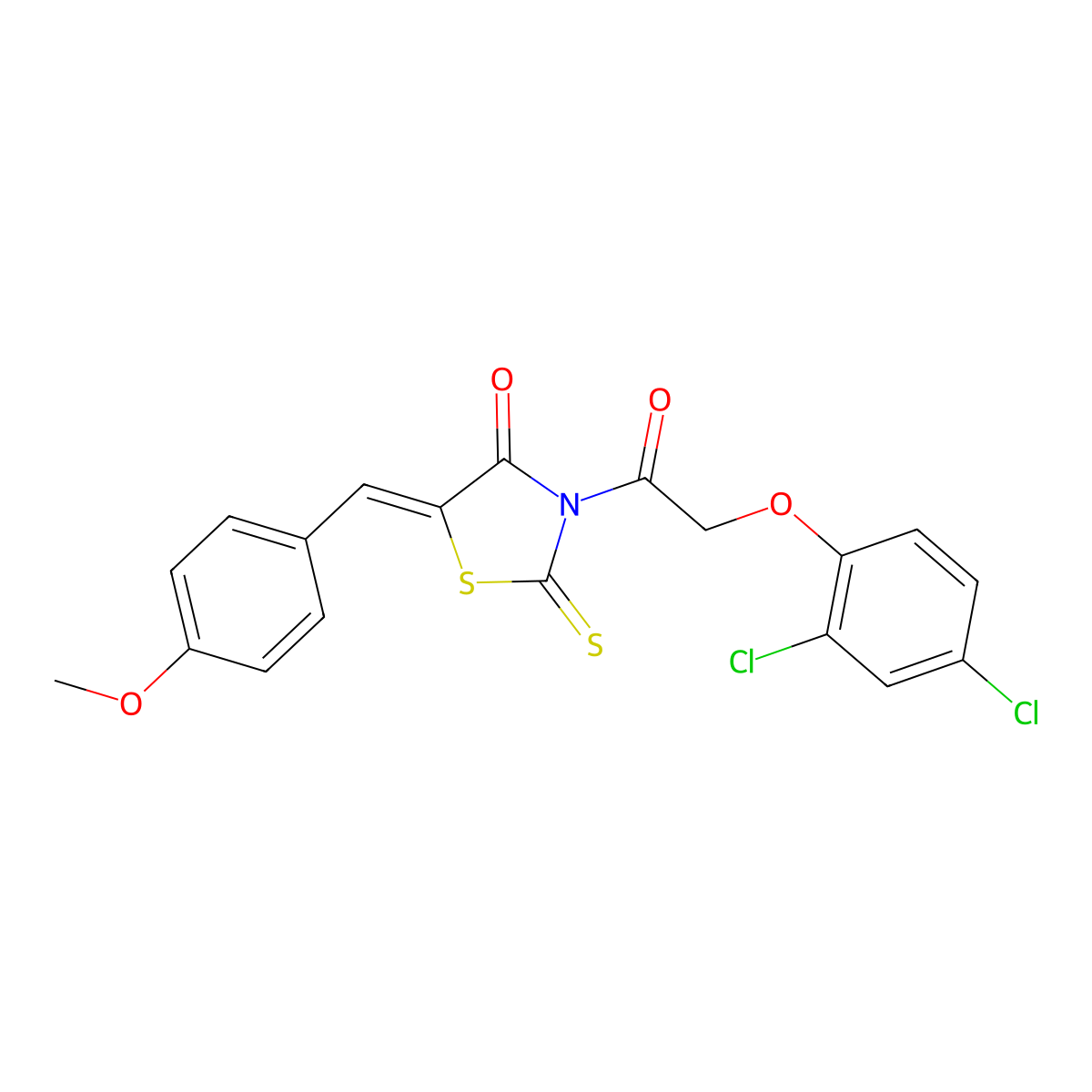 3-[(2,4-Dichlorophenoxy)acetyl]-5-[(4-methoxyphenyl)methylidene]-2-sulfanylidene-1,3-thiazolidin-4-one molecular structure, CAS 6501-75-3