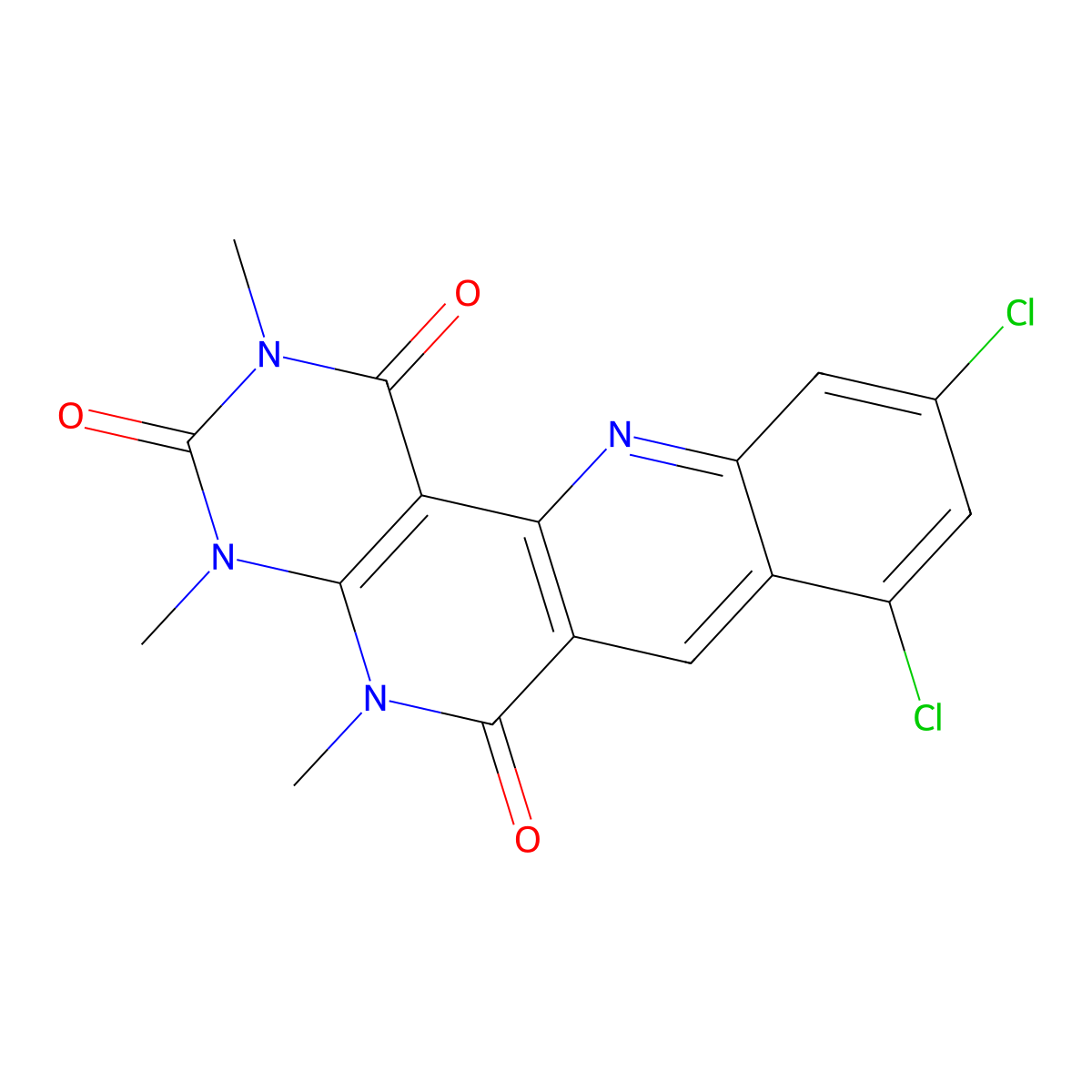 13,15-Dichloro-4,6,8-trimethyl-4,6,8,18-tetrazatetracyclo[8.8.0.02,7.012,17]octadeca-1(10),2(7),11,13,15,17-hexaene-3,5,9-trione molecular structure, CAS 650141-37-0