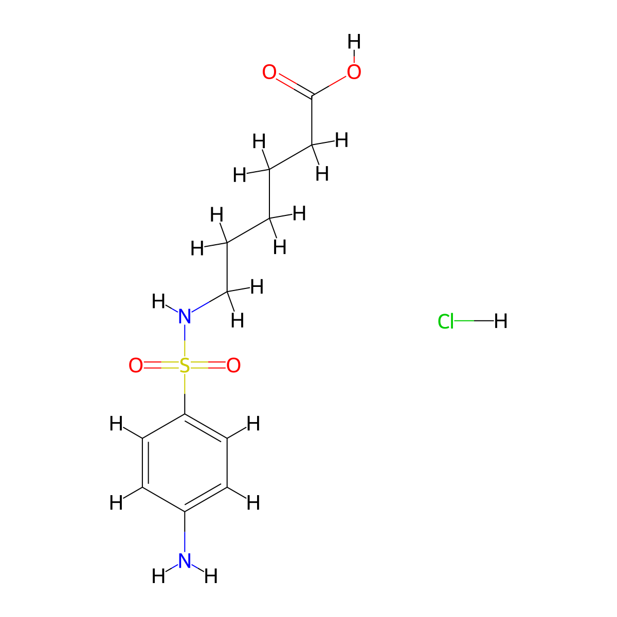 Hexanoic acid, 6-[[(4-aminophenyl)sulfonyl]amino]-, hydrochloride (1:1) molecular structure, CAS 65019-56-9