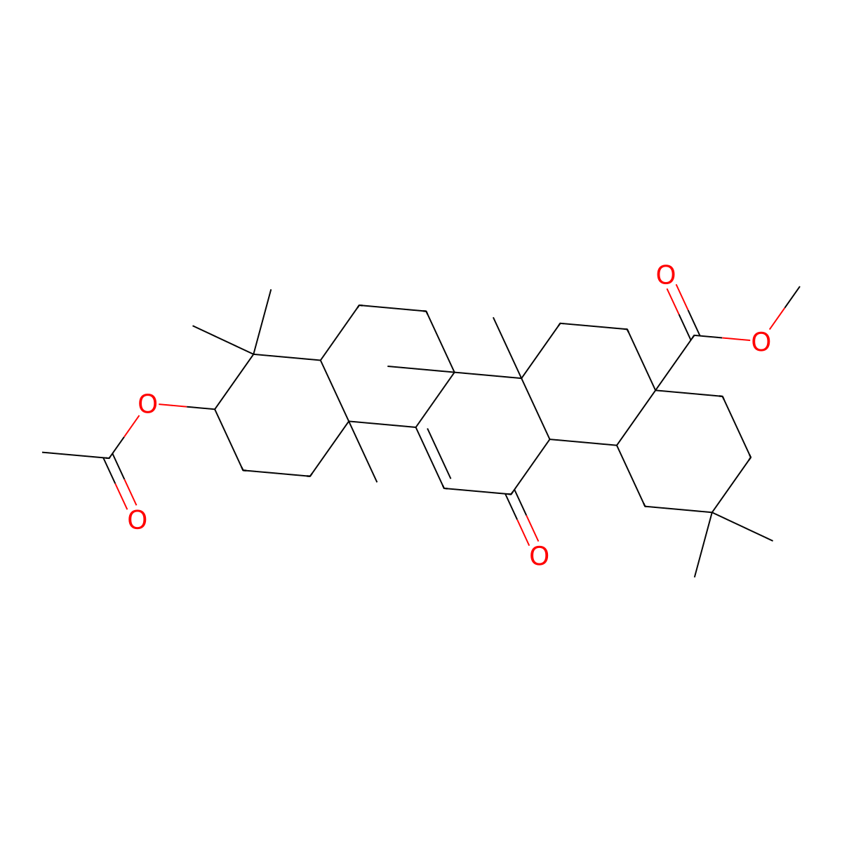 (4aS,6aR,6bS,10S,12aS,14aR,14bR)-Methyl 10-acetoxy-2,2,6a,6b,9,9,12a-heptamethyl-14-oxo-1,2,3,4,4a,5,6,6a,6b,7,8,8a,9,10,11,12,12a,14,14a,14b-icosahydropicene-4a-carboxylate molecular structure, CAS 65023-20-3