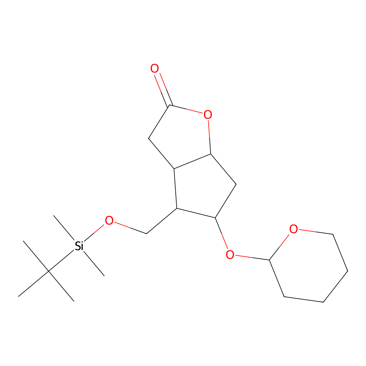 (3aR,4S,5R,6aS)-4-(((tert-Butyldimethylsilyl)oxy)methyl)-5-((tetrahydro-2H-pyran-2-yl)oxy)hexahydro-2H-cyclopenta[b]furan-2-one molecular structure, CAS 65025-95-8