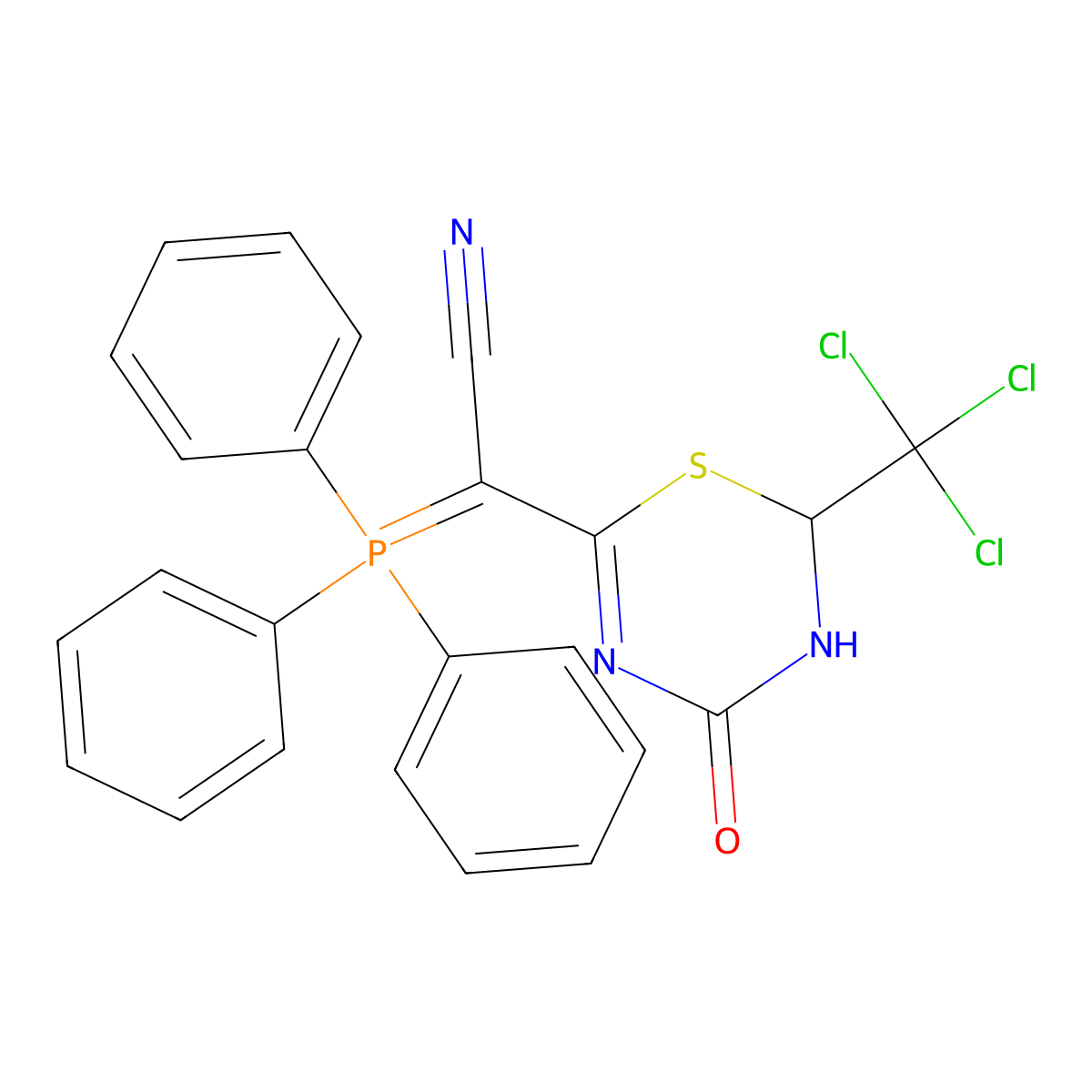 [4-oxo-2-(trichloromethyl)-3,4-dihydro-2H-1,3,5-thiadiazin-6-yl](triphenylphosphoranylidene)acetonitrile molecular structure, CAS 6503-50-0