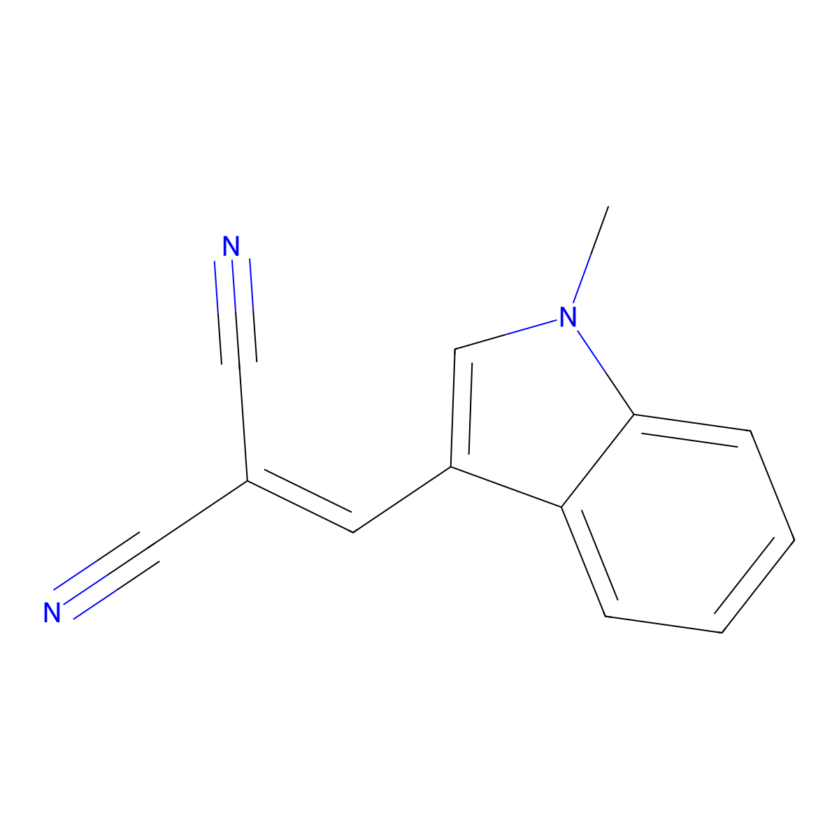 2-[(1-methyl-1H-indol-3-yl)methylidene]propanedinitrile molecular structure, CAS 65037-75-4