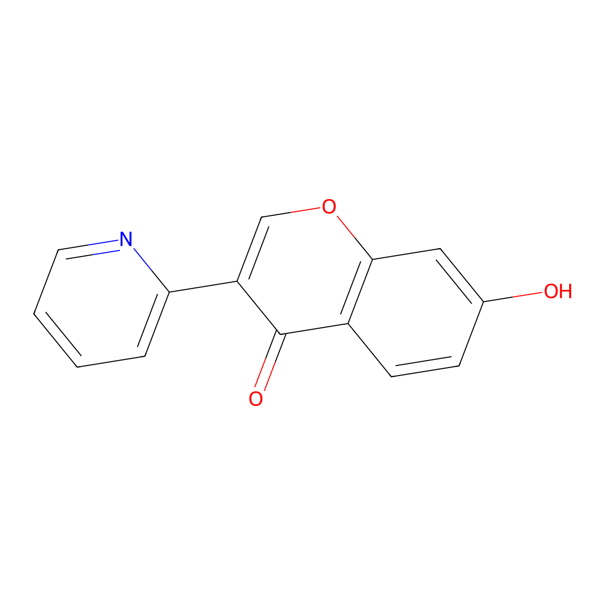 4H-1-benzopyran-4-one, 7-hydroxy-3-(2-pyridinyl)- molecular structure, CAS 65047-23-6