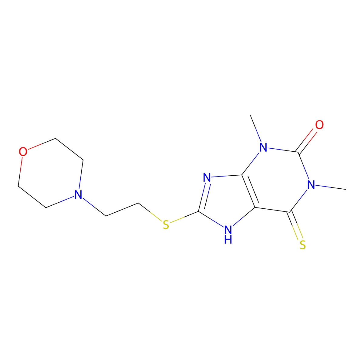1,3-dimethyl-8-(2-morpholin-4-ylethylsulfanyl)-6-sulfanylidene-7H-purin-2-one molecular structure, CAS 6505-99-3