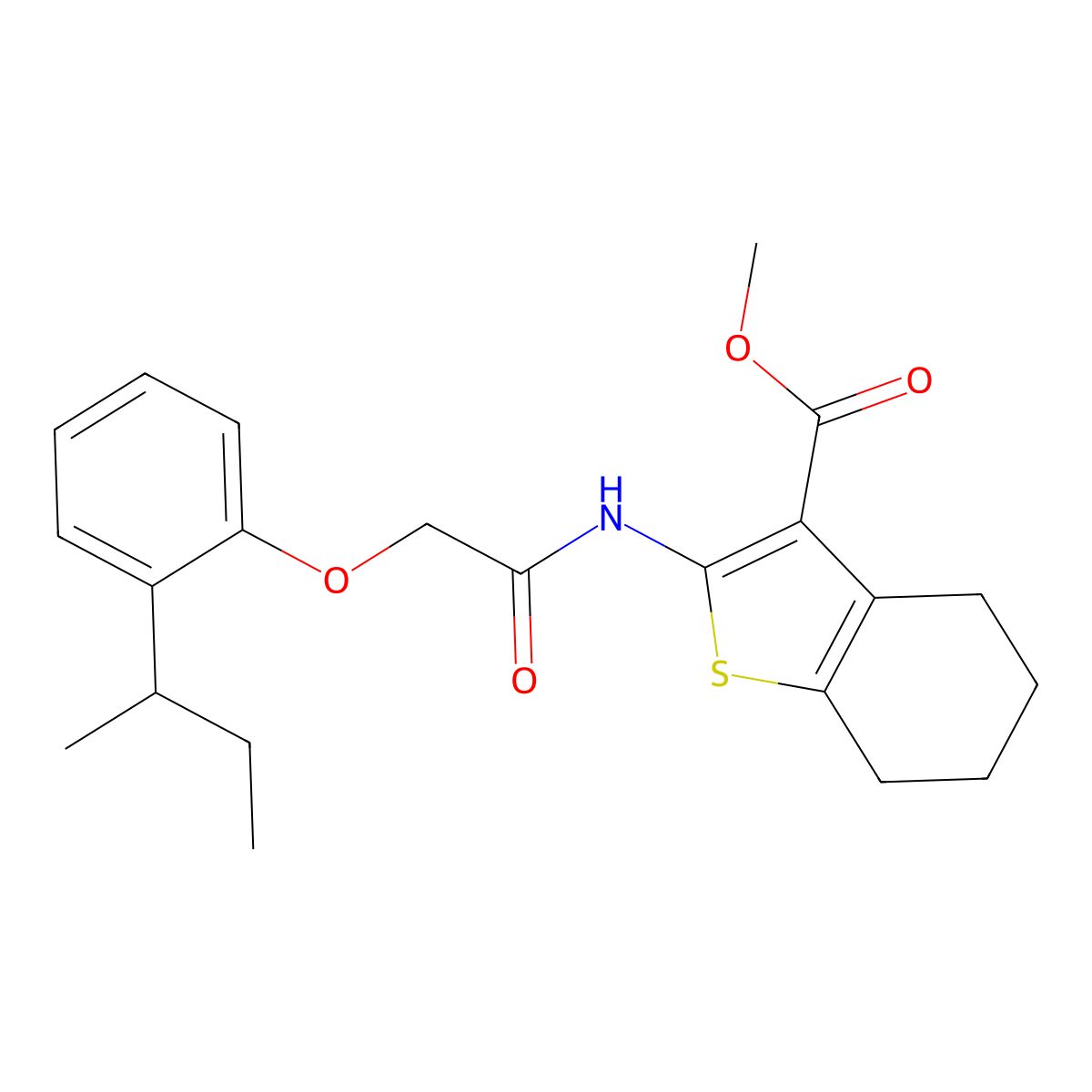 Methyl 2-{[(2-sec-butylphenoxy)acetyl]amino}-4,5,6,7-tetrahydro-1-benzothiophene-3-carboxylate molecular structure, CAS 650572-88-6