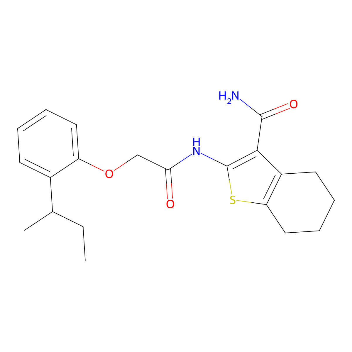 2-{[(2-Sec-butylphenoxy)acetyl]amino}-4,5,6,7-tetrahydro-1-benzothiophene-3-carboxamide molecular structure, CAS 650572-90-0
