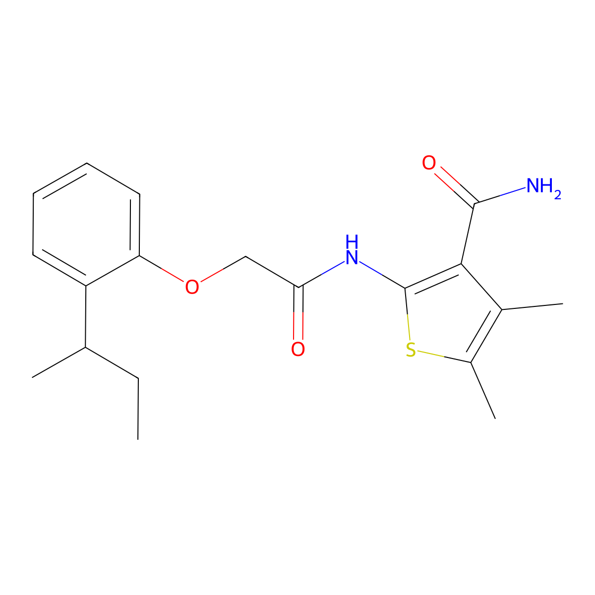 2-{[(2-Sec-butylphenoxy)acetyl]amino}-4,5-dimethyl-3-thiophenecarboxamide molecular structure, CAS 650573-02-7