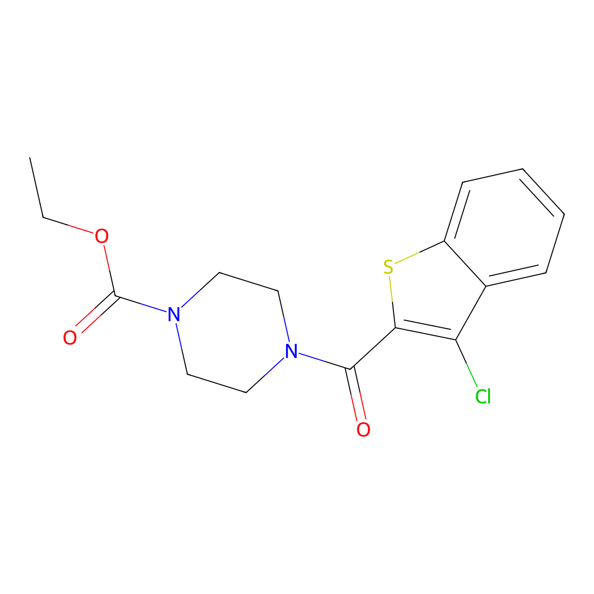 Ethyl 4-[(3-chloro-1-benzothien-2-yl)carbonyl]-1-piperazinecarboxylate molecular structure, CAS 650588-08-2