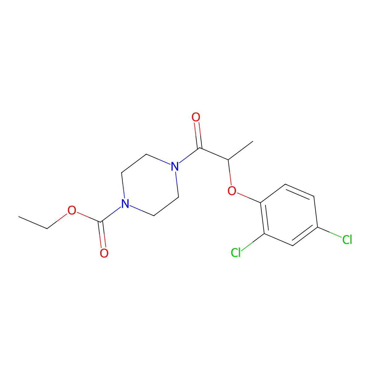 Ethyl 4-[2-(2,4-dichlorophenoxy)propanoyl]-1-piperazinecarboxylate molecular structure, CAS 650588-13-9