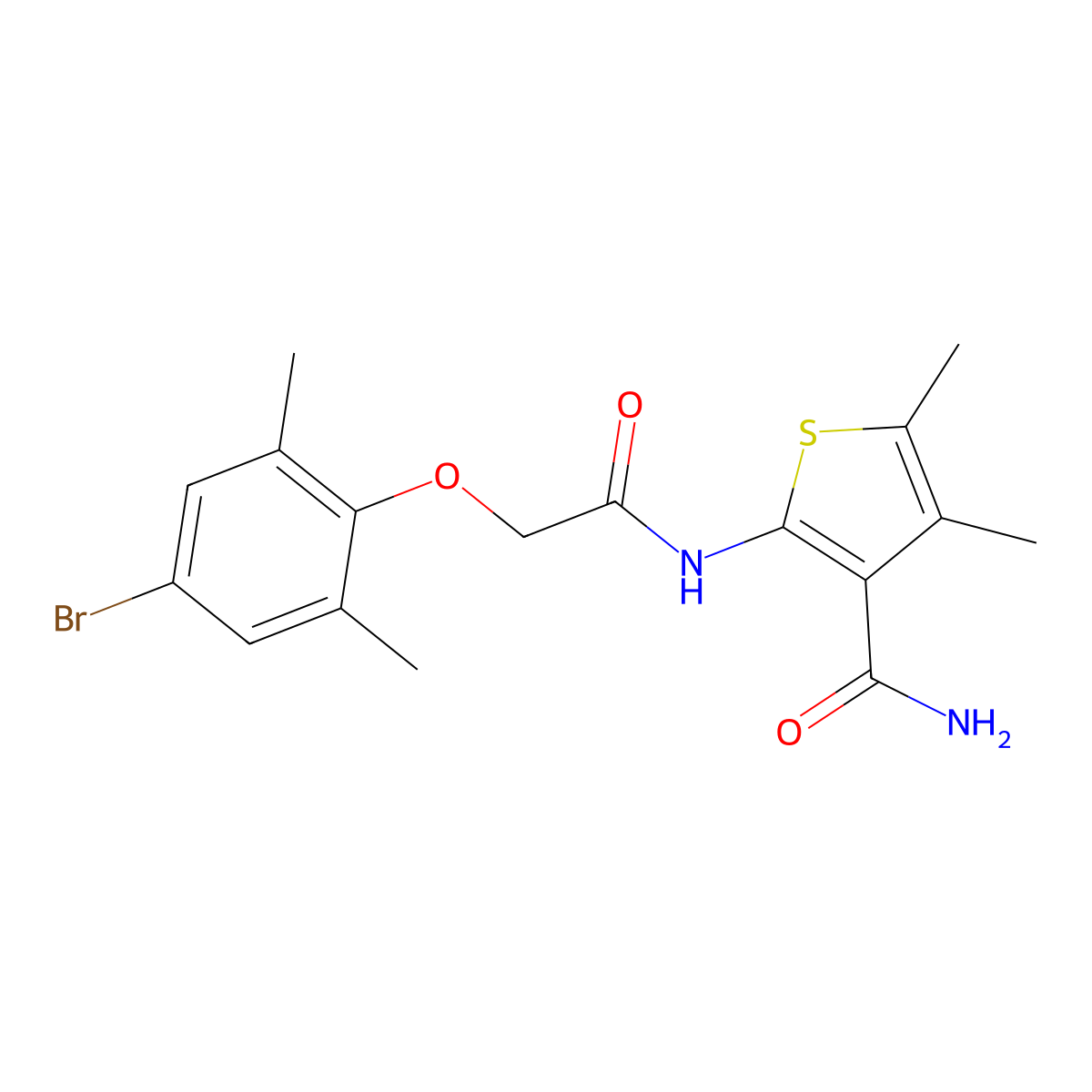 2-{[(4-Bromo-2,6-dimethylphenoxy)acetyl]amino}-4,5-dimethyl-3-thiophenecarboxamide molecular structure, CAS 650588-69-5