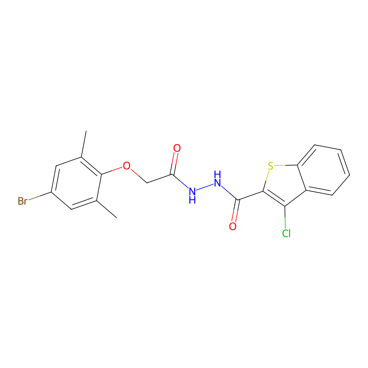N'-[(4-bromo-2,6-dimethylphenoxy)acetyl]-3-chloro-1-benzothiophene-2-carbohydrazide molecular structure, CAS 650589-08-5