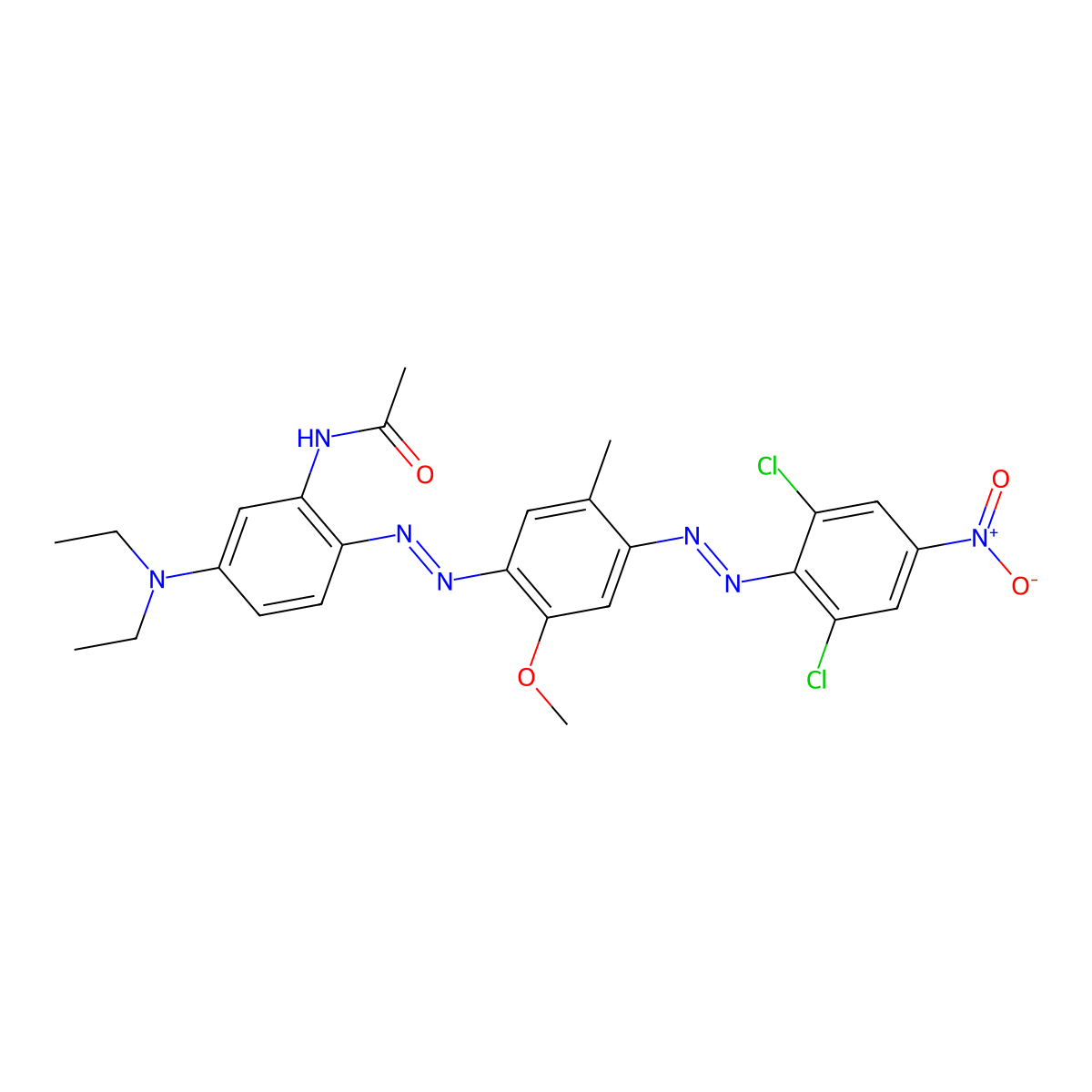 Acetamide, N-[2-[2-[4-[2-(2,6-dichloro-4-nitrophenyl)diazenyl]-2-methoxy-5-methylphenyl]diazenyl]-5-(diethylamino)phenyl]- molecular structure, CAS 65059-84-9