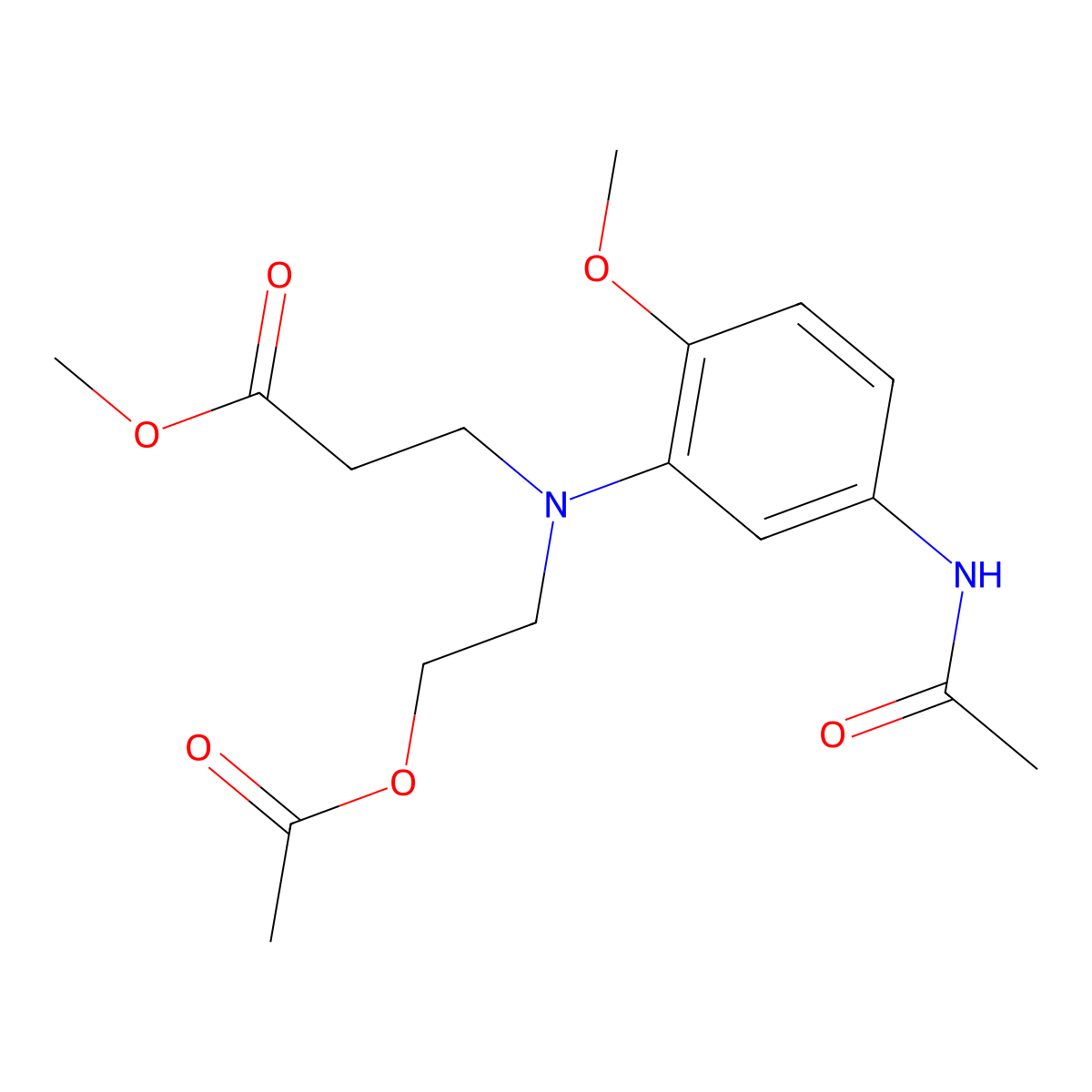 beta-Alanine, N-(5-(acetylamino)-2-methoxyphenyl)-N-(2-(acetyloxy)ethyl)-, methyl ester molecular structure, CAS 65059-88-3