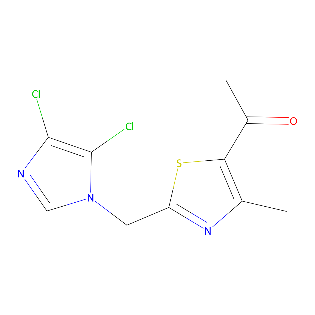 1-{2-[(4,5-dichloro-1H-imidazol-1-yl)methyl]-4-methyl-1,3-thiazol-5-yl}ethan-1-one molecular structure, CAS 650592-06-6